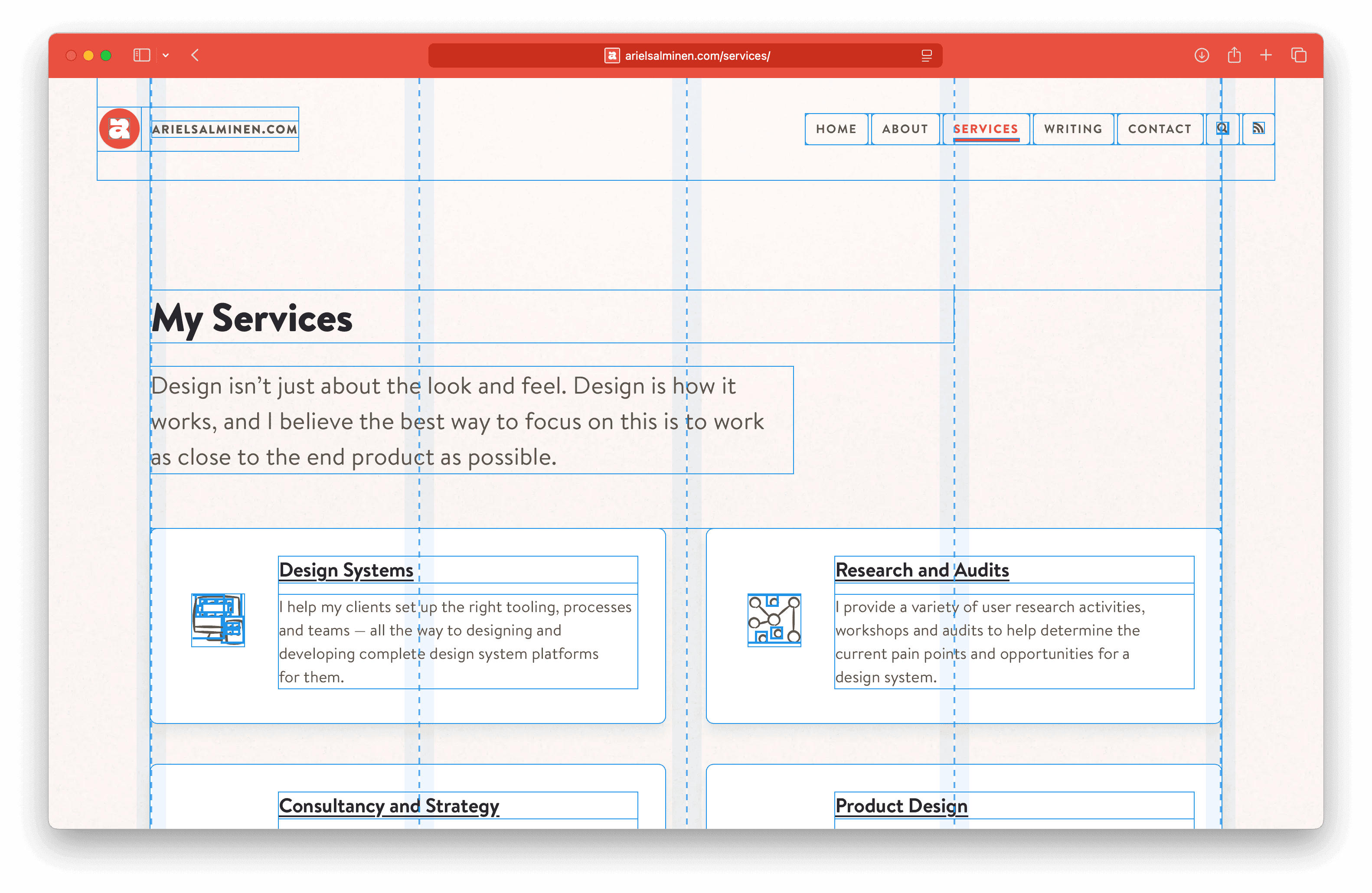 Layout grid design mode on arielsalminen.com