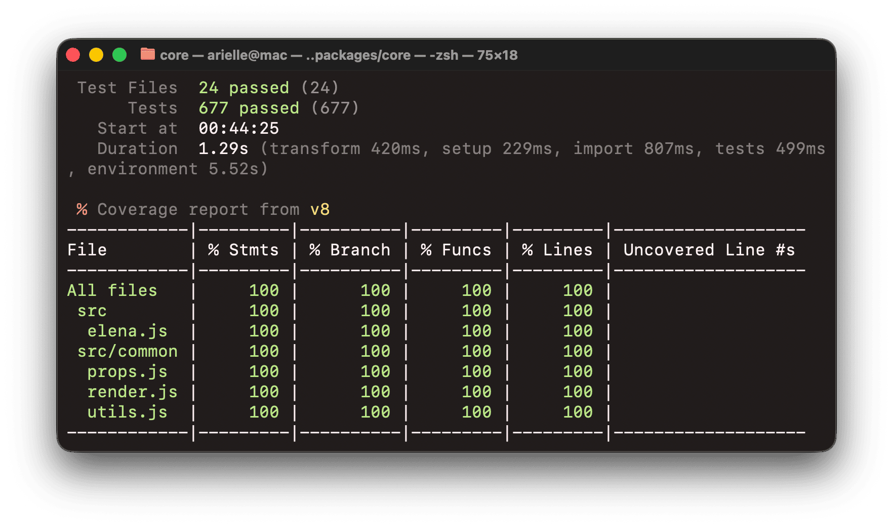 Elena vitest coverage report