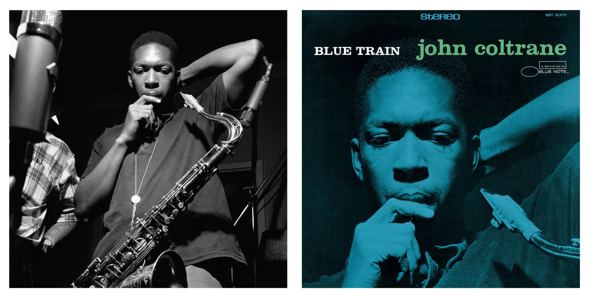 John Coltrane’s photograph by Francis Wolff and the final cover design by Reid Miles.