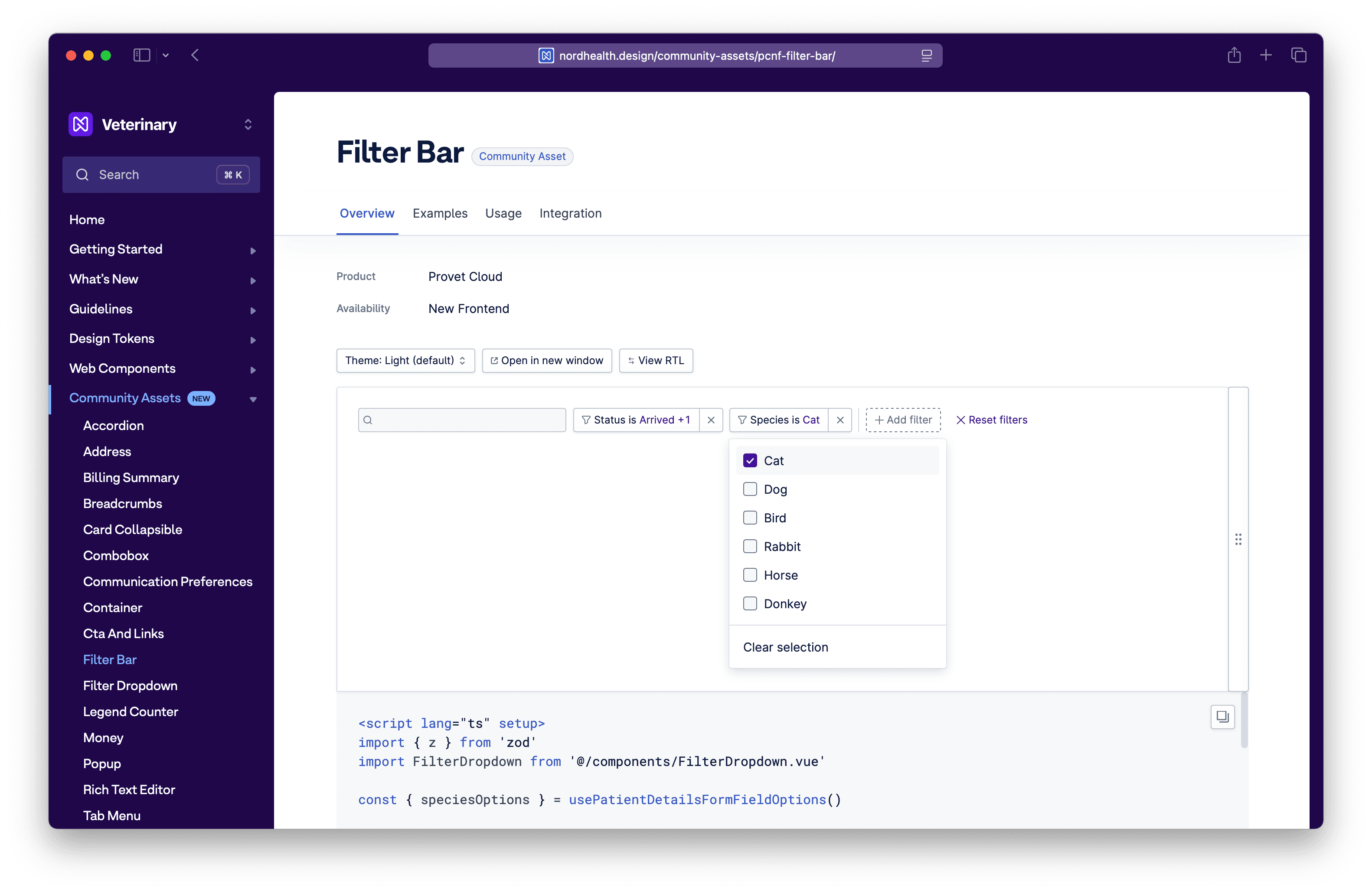 Screenshot of the community assets in Nord Design System.