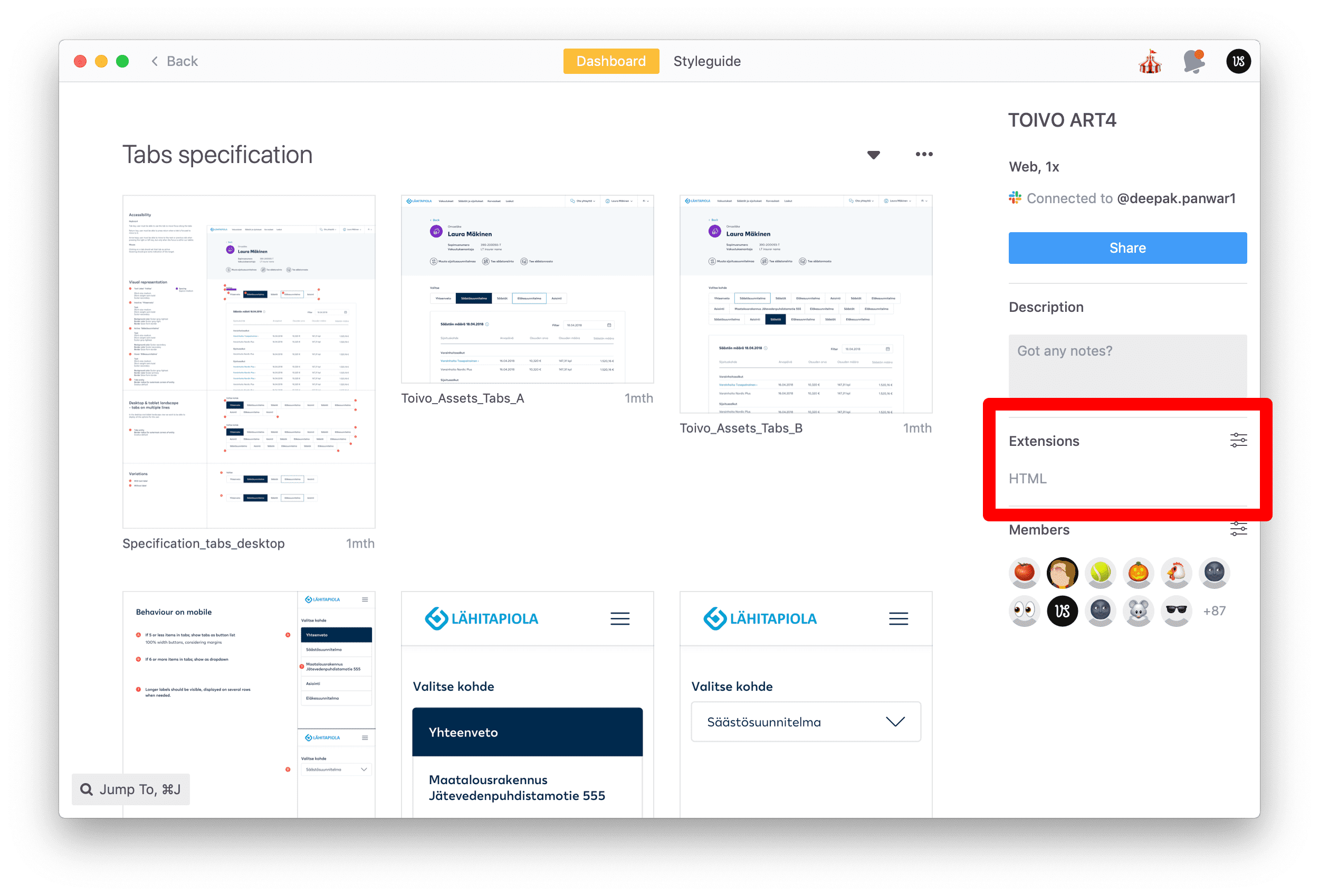 Zeplin’s interface